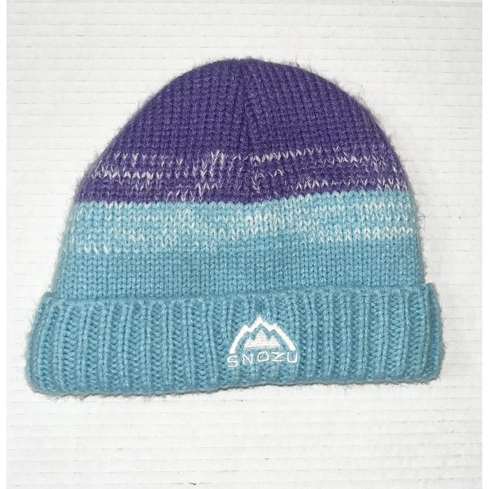 Snozu Knit Winter Snow Ski Beanie Hat Fleece Lined Blue Purple Ombre Youth 6‎